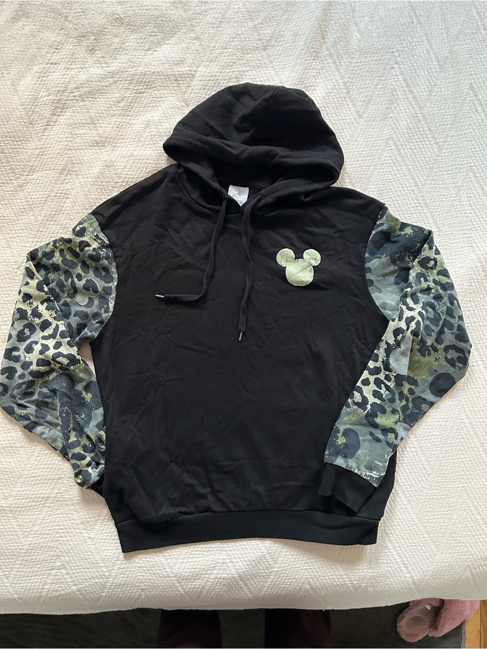 Disney World Hoodie with Green Camo Leopard Sleeves